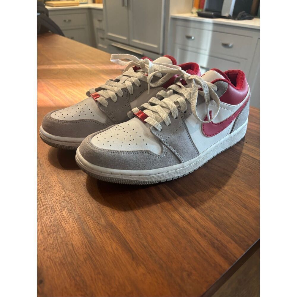 Nike Air Jordan’s Men’s Light Smoke Grey Gym Red Low Top Sneaker Shoes Size 8.5